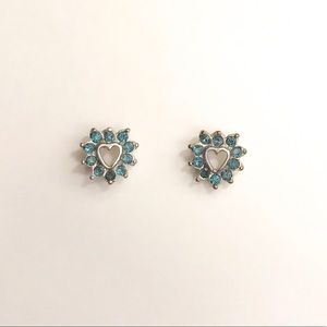 Blue Rhinestone Heart Earrings